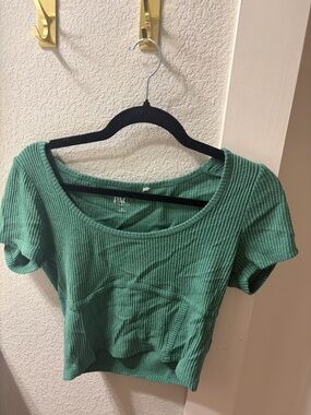 PacSun Teal Ribbed Short Sleeve Crop Top